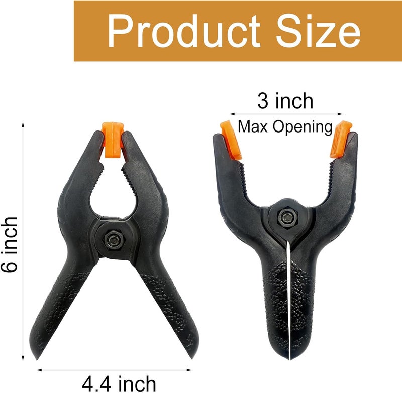 Aphila 8 Pack 6 Inch Plastic Spring Clamps, Big Heavy Duty Clips, Large Spring Clamps for Backdrop Stand, Crafts, Photography, Woodworking, Home Projects, Banner, Balloon Arch, Clamp with Flexible Pads - Image 2